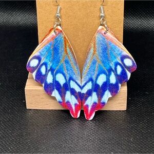 Vintage leather-like beautiful butterfly wing dangling earrings